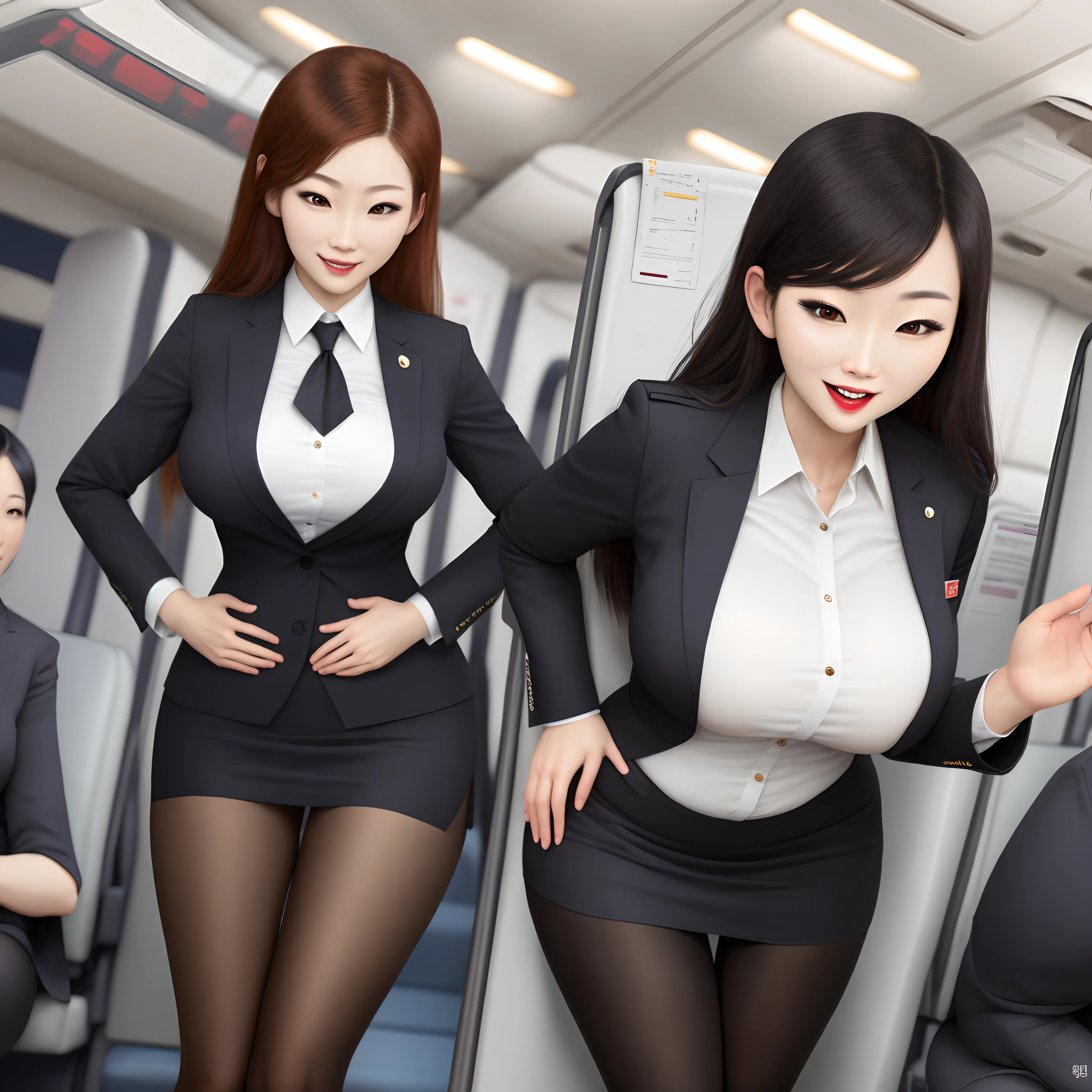 Arafed asian women in business attire on a plane - SeaArt AI