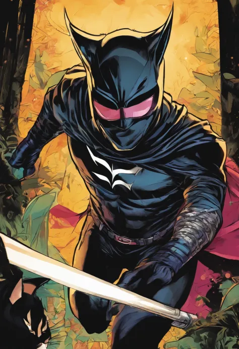 Man in very dark black superhero outfit inspired by felines , wearing a feline mask,Super afiado 4K afiado