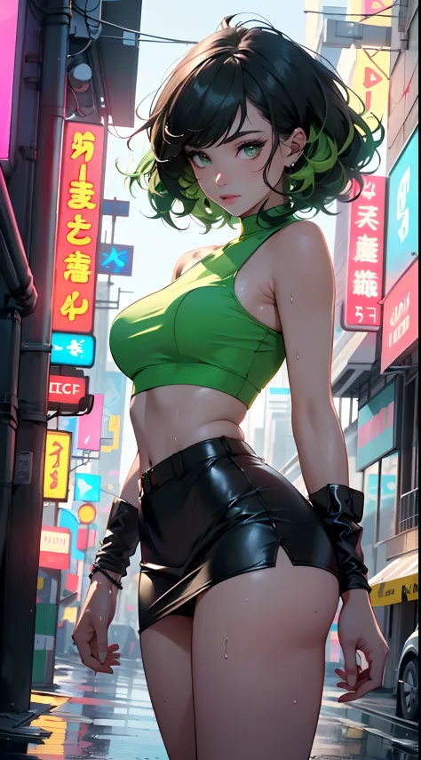 girl youtuber,(((1girl))),((extremely cute and beautiful green curly-haired girl)),

(short breasts:1.4),(((green curly hair:1.35,very curly hair,colored inner hair,ear breathing,short hair))),(((green eyes:1.3))),intricate eyes,beautiful detailed eyes,sym...