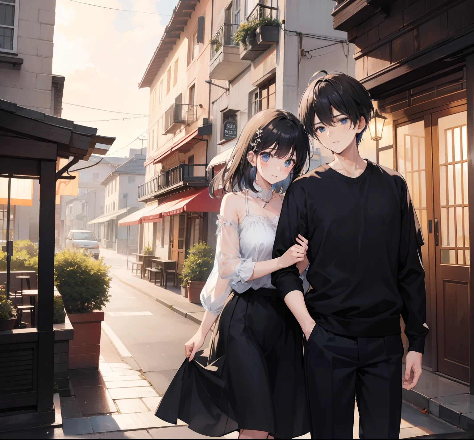 A_couple,boy_hug_girl,happy,romantic_atmosphere,landscape