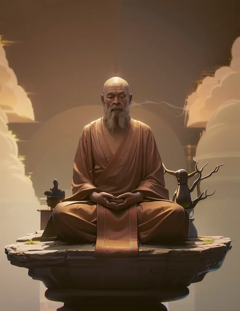 Image of a man sitting on a rock in a meditative position, monge meditar, Zen Meditation, taoist master, Monge budista meditando...