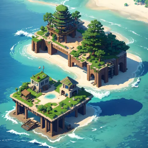 deserted island, masterpiece, super detail, best quality, pixel art, isometric