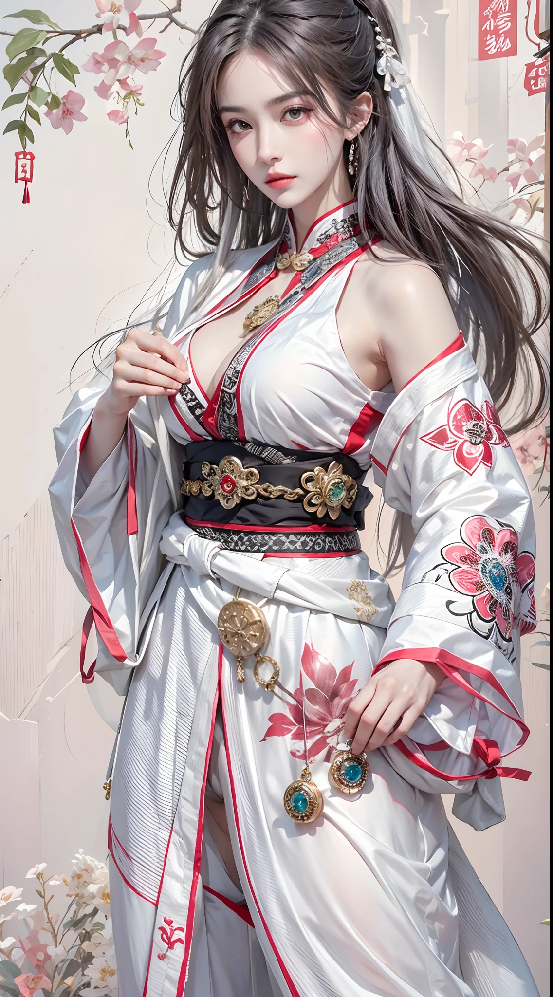 alta resolución, 1 mujer, caderas arriba, pelo largo, joyas, tatuaje, pelo blanco, Uso de Kungfu