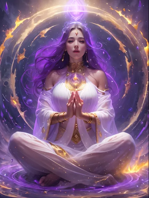 Immortal goddess, super beautiful, 8k, super big breasts, meditating, light white cloth covering part of her body, sitting cross...