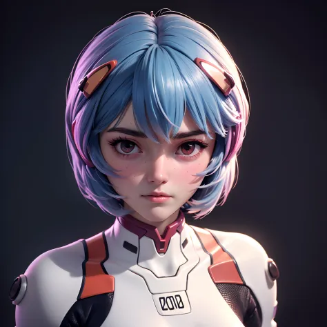 (best quality, highres, masterpiece:1.2), 1girl, ayanamirei, bobcut, plugsuit, interface headset, simple background, close-up, expressionless, full-face blush, embarrassed, looking at viewer