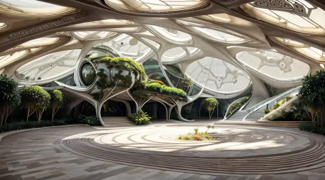 (qualidade superior, obra-prima, ultrarrealista), futuristic indoor botanical garden, Dome, muitas flores, Backdrop is a garden ...