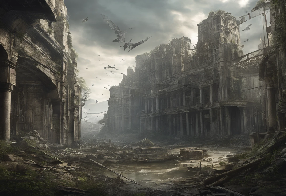 A picture taken from a video game shows a city destroyed by war - SeaArt AI