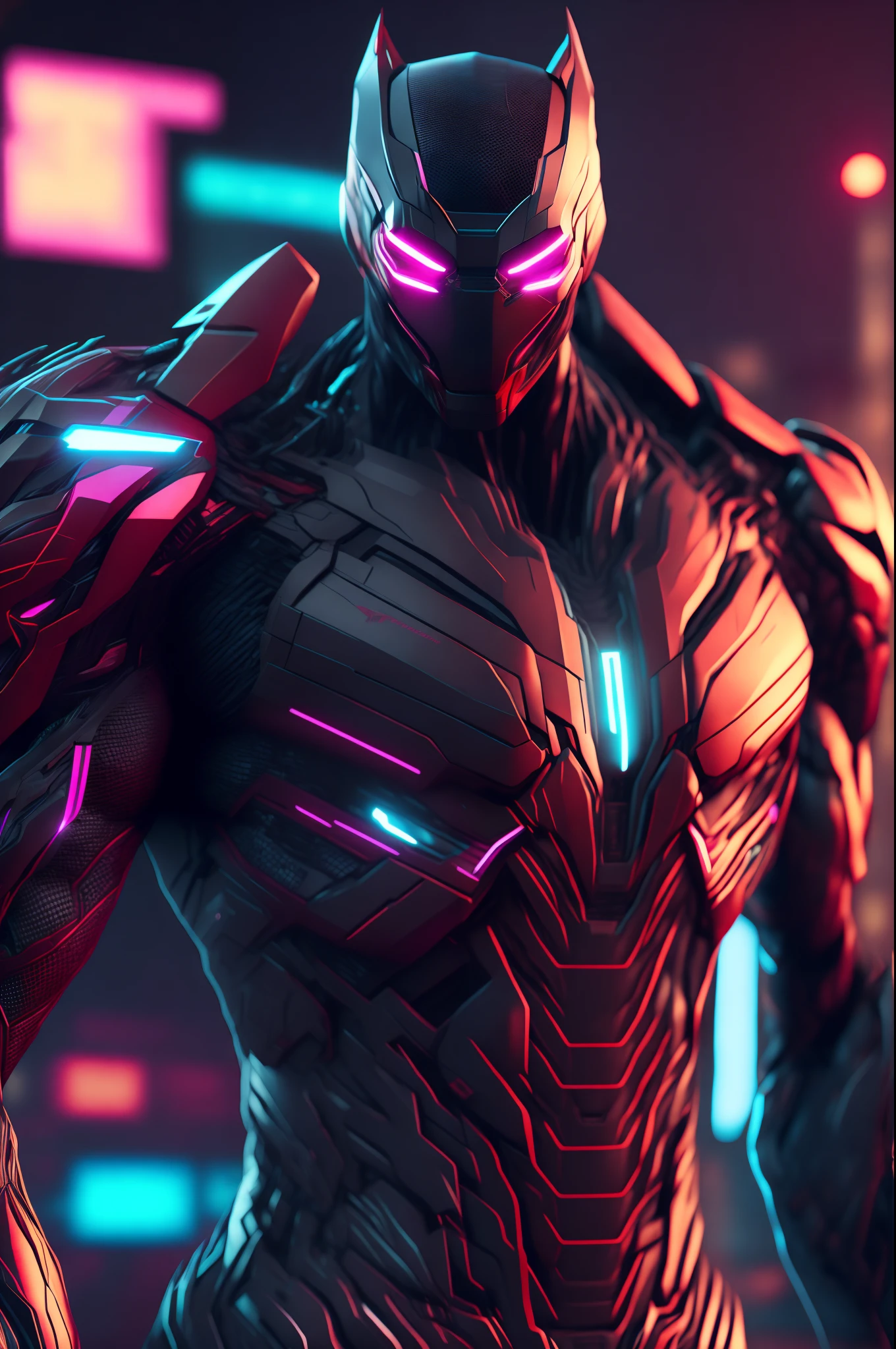 A close up of a man in a futuristic suit with neon lights - SeaArt AI