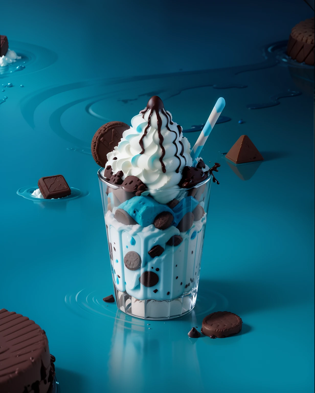 There is a cup of ice cream with chocolate and cookies on it - SeaArt AI