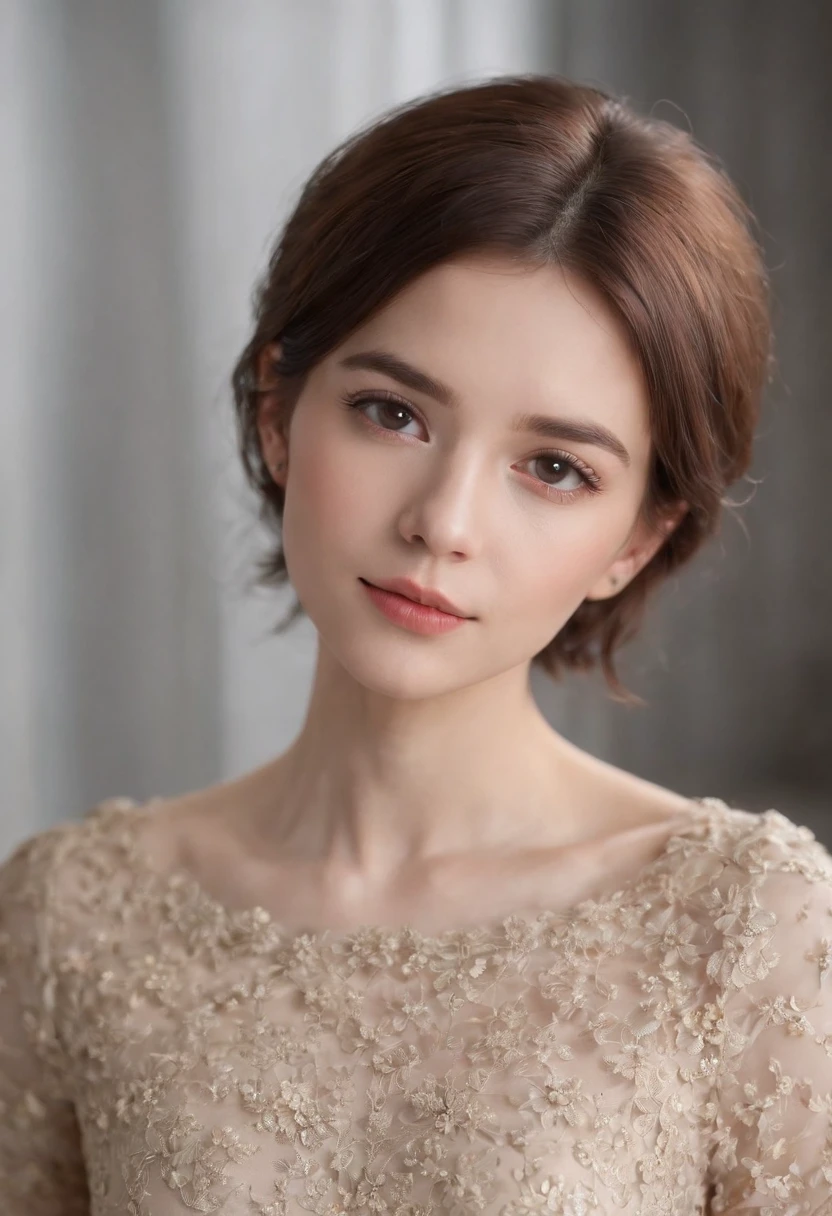 Brown short hair wool curly bust，HD camera，depth of fields，Delicate skin，The texture is clear，Big eyes and looks，portrait composition，Side-to-side lens，（Close-up Shot Shot：1.6），best qualtiy，f / 1 HD photography T bokeh，Depth of field Macro