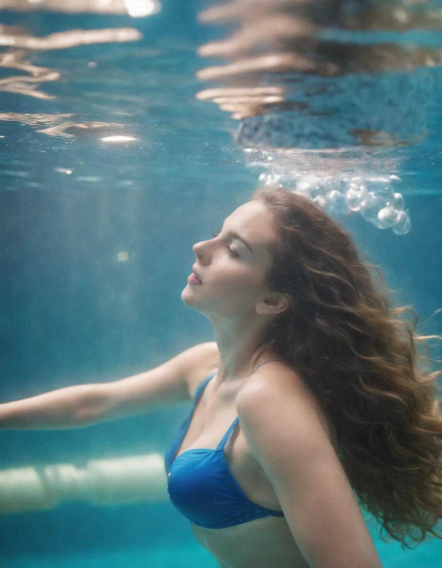 portrait photo,(detail:1.5), (close up of 1 girl swimming ), (25 year old), (blue bikini), bubbles, (underwater sea life, lush, corals, lively, bio diversity), (masterpiece, highest quality), 8K UHD, (film grain:1.2),(Fujifilm XT3:1.2), extremely detailed, close up