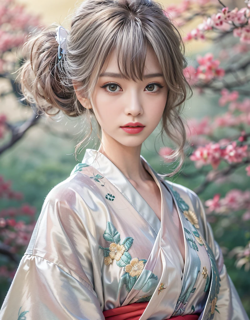 (Beautiful model in Japanese kimono commercial), (solo), ((face is 80% beauty and elegance, 20% pretty and cute:1.5)), (Her roots are in Eastern Europe and Asia), clear eyes, (detailed eyes, light brown eyes, bright pupils), Double Eyelids, (sexy lips with a little thickness:1.2), super detailed and incredibly high resolution Kimono, Highly Detailed Face Texture, striking body shape, curvy and very attractive woman, high-resolution RAW color photo pro photo, BREAK ultra high-resolution textures, High-res body rendering, big eyes, unparalleled masterpiece, incredible high resolution, super detailed, stunning ceramic skin, BREAK (Wearing a shiny silver kimono of the Rimpa school with lots of Rinpa silver colors), (The main color is Rinpa shiny silver, with a gradation from black to silver from the hem side to the collar), (elaborately made classical Japanese shiny silver Kimono), ((The embroidery patterns are Japanese dragon, clouds, mountains, and rivers)), (An obi that goes well with this kimono), ((shiny silver Kimono with elaborate and elegant embroidery)), (The background is a night scene with a little snow falling) BREAK ((Best Quality, 8k)), Crisp Focus:1.2, (Layer Cut, Big:1.2), (Beautiful Woman with Perfect Figure:1.4), (Beautifully shaped and big breasts:1.3), Slender waist, (Correct hand shape:1.5), (Full body shot | cowboy shot | back view)