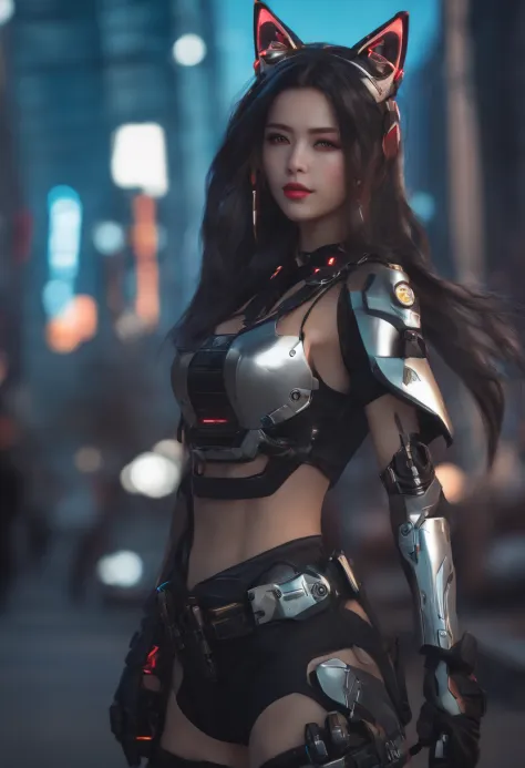 Anime girl with long hair and cat ears in town, digital cyberpunk anime art, cyberpunk anime girl mech, female cyberpunk anime girl, Cyberpunk anime girl, anime cyberpunk art, cute cyborg girl, digital cyberpunk - anime art, cyberpunk anime art, Oppai Cybe...