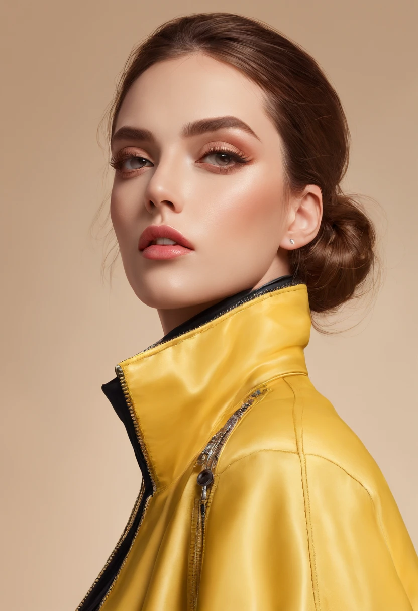 a woman in a yellow jacket and earrings, in style of digital illustration, digital art of an elegant, drawing style, luxury fashion illustration, beautiful yellow woman, illustration style, cartoon style illustration, detailed fashion illustration, trending on artstration, beautiful drawing style, glossy digital painting, digital drawing, detailed woman, stunning art style,upper body