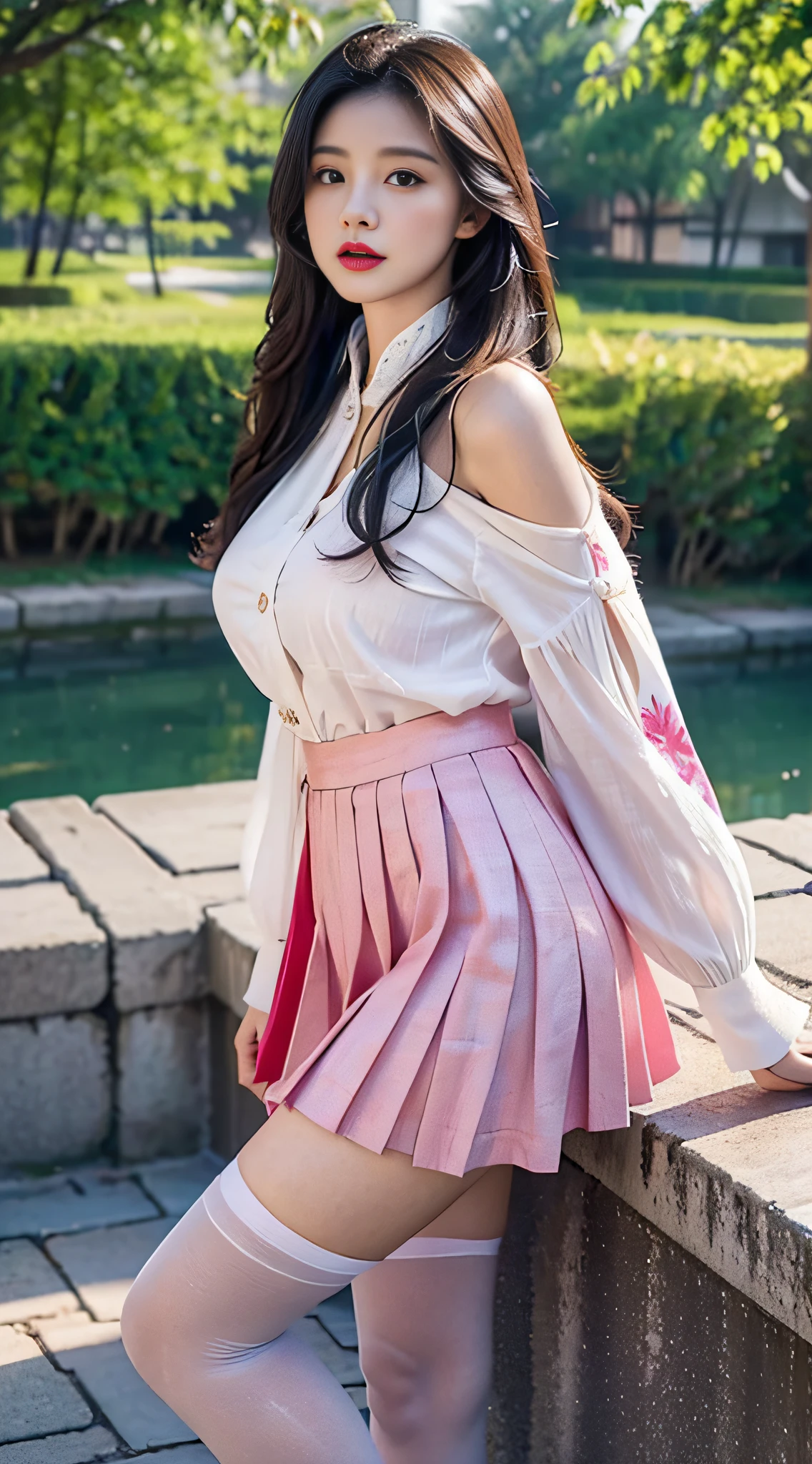 A perfect young female white-collar worker，Chinese big breasts，High picture  quality，Works of masters，Black hair，Long hair shawl，Long hair flowing over  the shoulders，Beach wave hairstyle，cropped shoulders，鎖骨，exquisite  face，Hydrated red lips