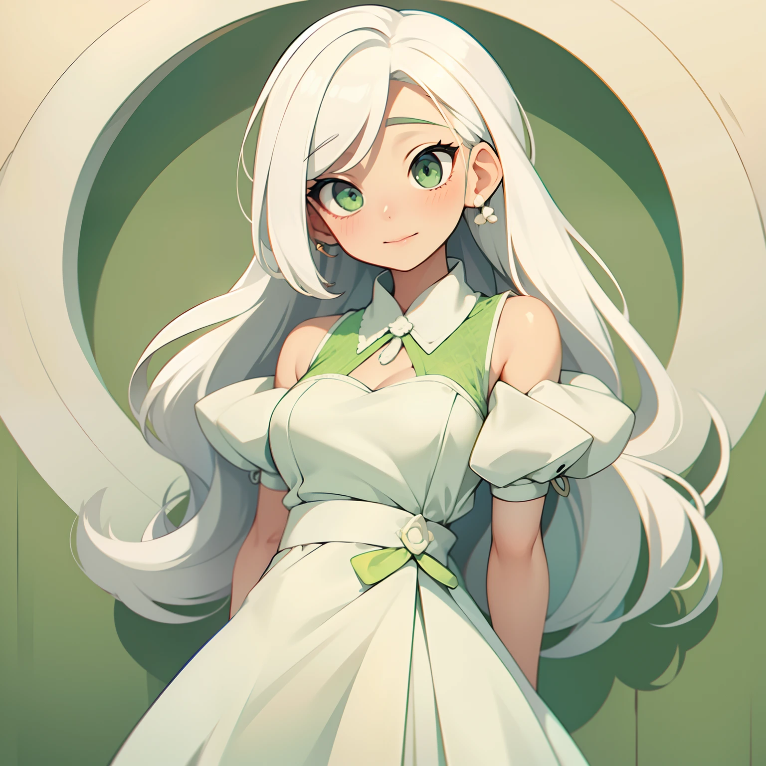 Girl, white hair, green dress