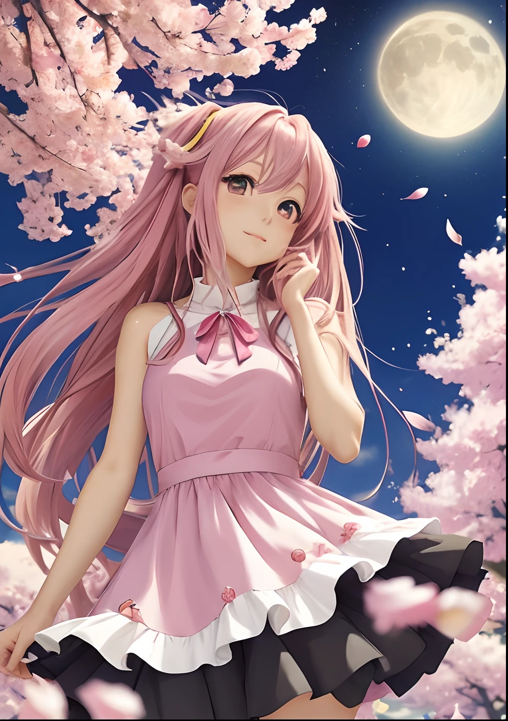 Images en direct, noyau nocturne, Jolie fille animée, visuel animé d&#39;une jolie fille, jolie fille animée, belle fille animée, (fille animée), filles anime séduisantes, jeune fille anime, Une fille d&#39;anime, fille animée, fille animée with long hair, waifu anime mignon dans une jolie robe, des pétales de sakura autour d&#39;elle