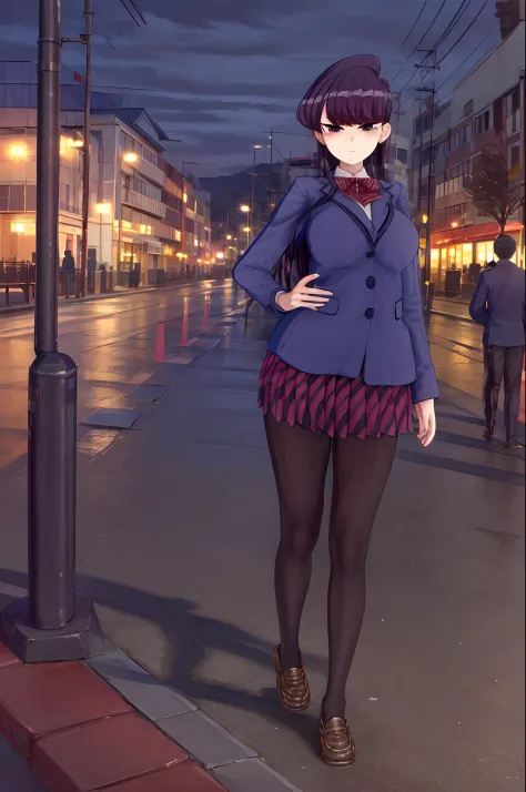 ((Best Quality, 8k, Masterpiece: 1.3)), 1girl,Highly Detailed Face and Skin Texture, Detailed Eyes,(Komi Shouko),undersized clothes, midriff,(masterpiece, best quality:1.4),high quality, highly detailed,detailed,perfect,wide_shot,dingy,dim lightning,dramat...