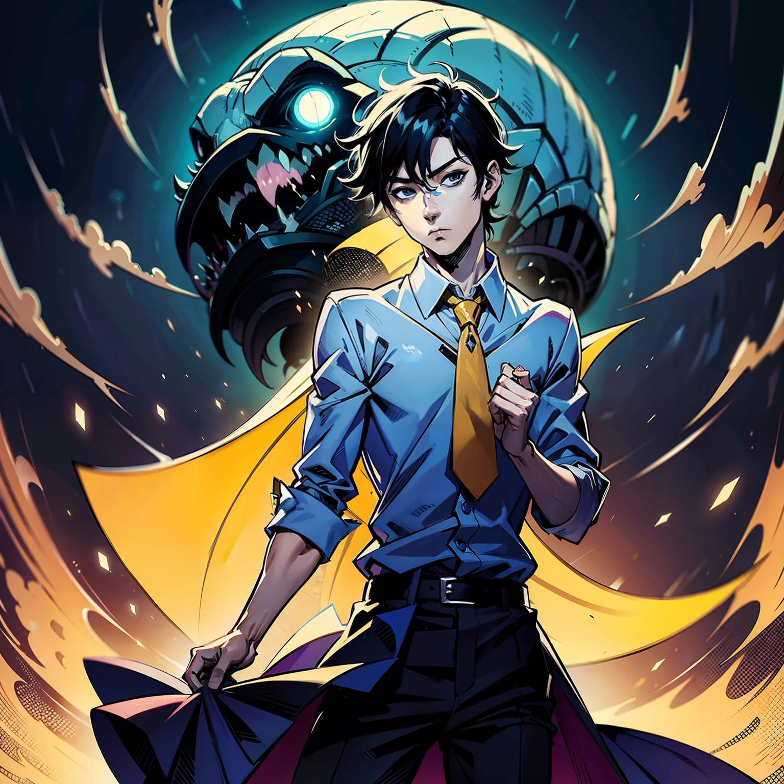 Anime - style illustration of a man with a tie and a shirt, cara bonito na arte demon slayer, shigenori soejima illustration, arte chave do anime, handsome japanese demon boy, arte de anime digital detalhada, kentaro miura manga art style, Digital anime illustration, inspirado em Okumura Masanobu, Kentaro Miura Art.