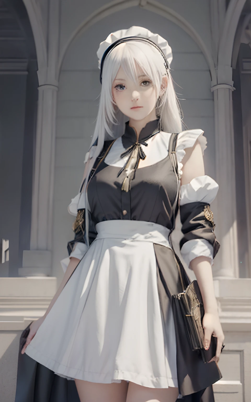 anime girl in a black and white dress and a white hat, from girls frontline, white haired deity, anime girl in a maid costume, cushart krenz key art feminine, fine details. girls frontline, guweiz on pixiv artstation, guweiz on artstation pixiv, trending on artstation pixiv