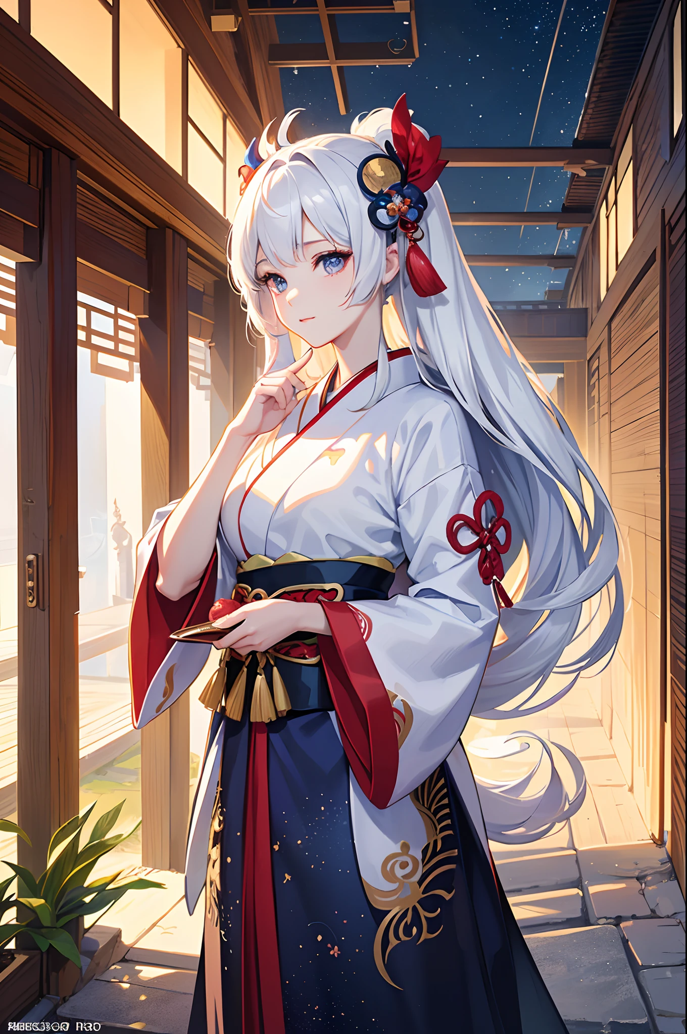 (Kimono girl with a fan, Palace, A girl in Hanfu, Onmyoji detailed works, Soft anime illustration, Popular on ArtStation and Pixiv, onmyoji, Clean and complex anime art, White-haired deity, Digital art on Pixiv, Cute anime fat girl in beautiful clothes, Portrait of Onmyoji, komono)，(Best quality, 4K, 8K, A high resolution, Masterpiece:1.2), Ultra-detailed, (Realistic, Photorealistic, photo-realistic:1.37), hdr, hyper HD, Studio lighting, Ultra-fine painting, Sharp focus, Physically-based rendering, Extreme detail description, professional, Vivid colors, Bokeh, sportrait, anime big breast, Vibrant colors, Soft lighting(Best quality,4K,8K,A high resolution,Masterpiece:1.2),Ultra-detailed,(Realistic,Photorealistic,photo-realistic:1.37),Anime girl standing in bamboo forest in white dress, Pifi Race Champion, Starlight Fairy, aquatic creature, lunar goddess, From Arknights, ethereal anime, Digital art on Piffey, Created by Yuumei, astral ethereal, Beautiful Sky Witch, Pifi, nightcore, Fantasy anime illustration, lunar goddess, [[fantasy]], Piffey style