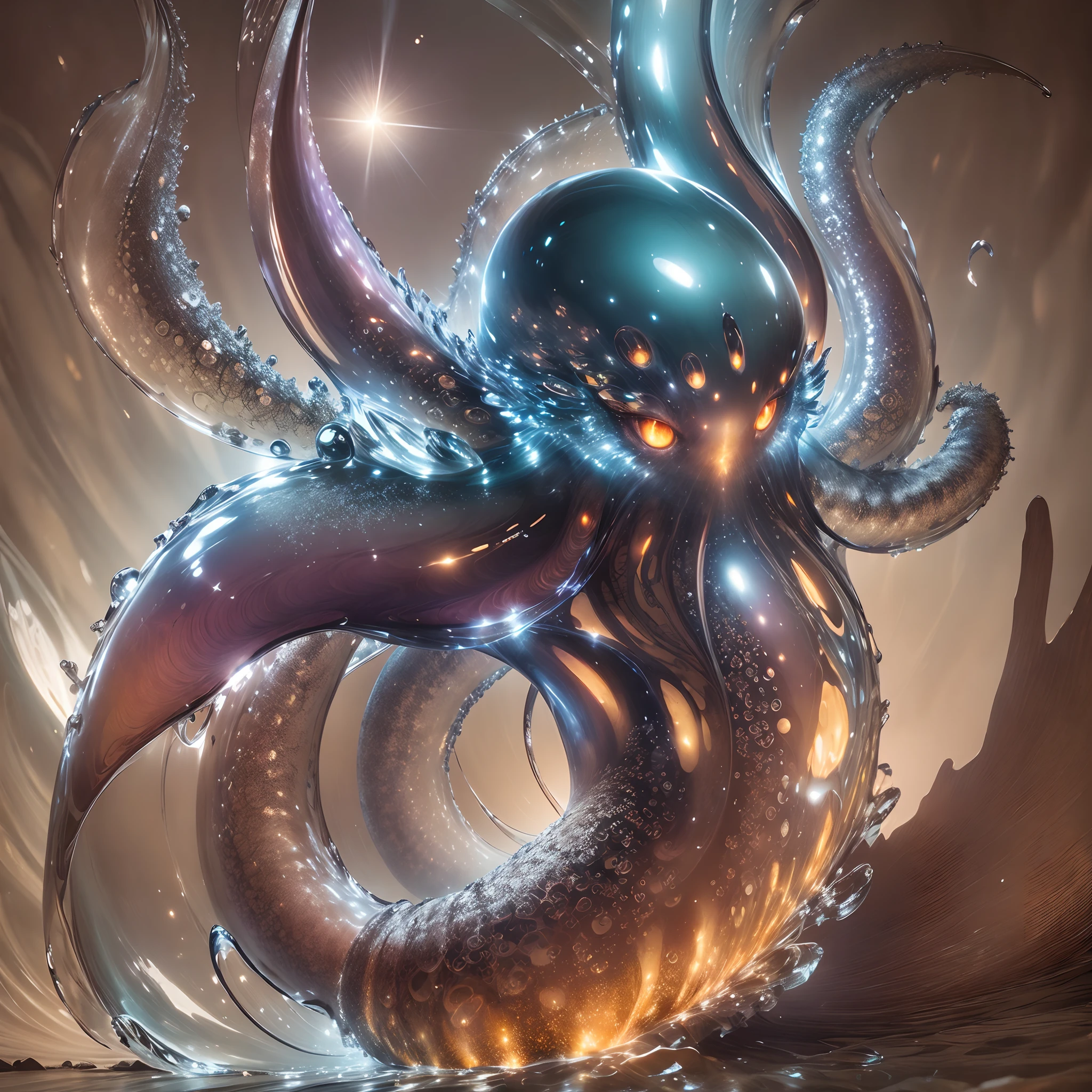 Masterpiece, Best quality, the wallpaper, Endless space,purpleish color，Glass Cthulhu octopus，terroral，unholy，In space，Lovecraft style,Photorealistic, high resolution, Detailed, Sharp focus