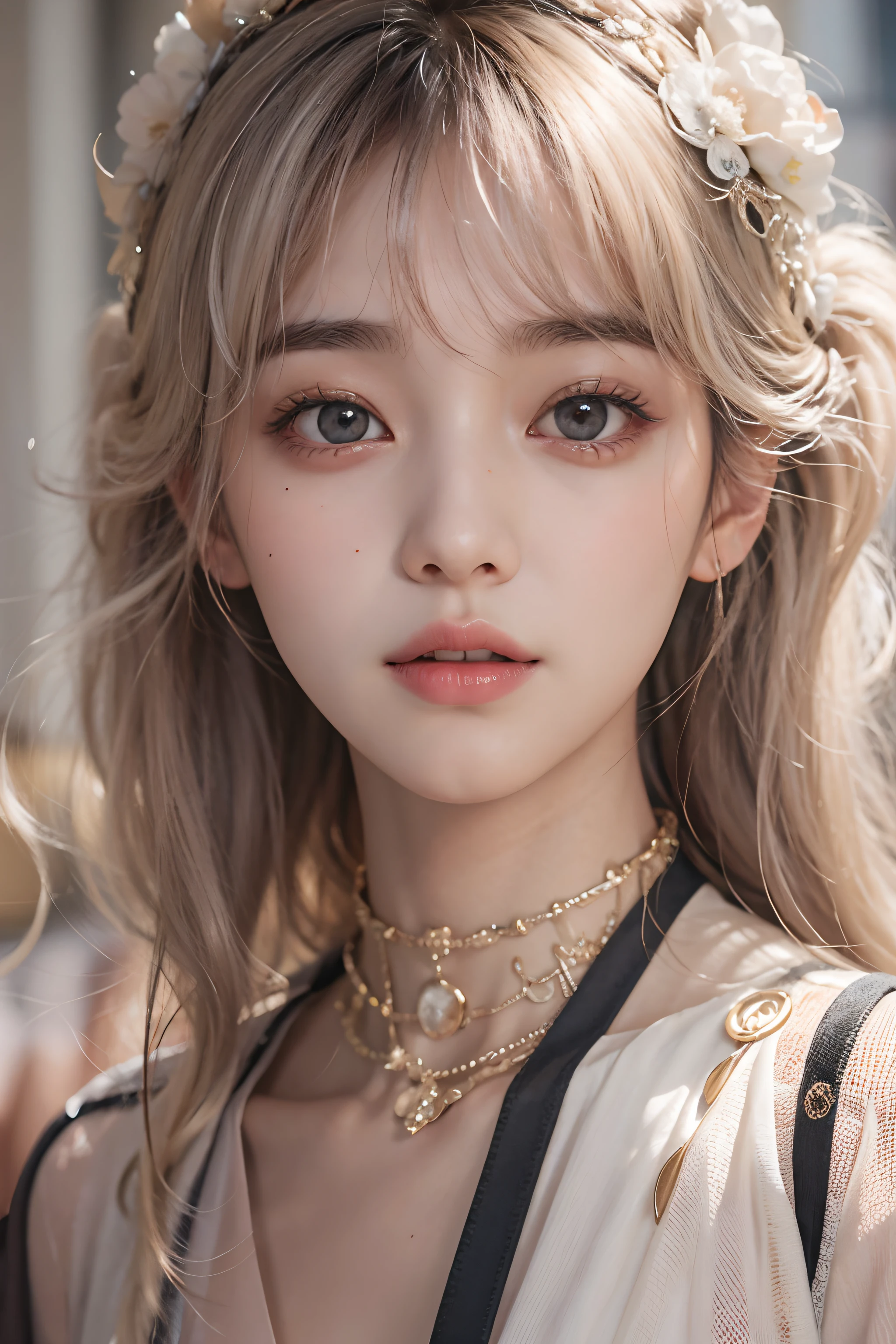 (Best Quality Detail)、realisitic、8K UHD、hight resolution、(1girl in:1.2)、The ultra-detailliert、High quality textures、intricate detailes、detaileds、Very detailed CG、High quality shadows、Detail Beautiful delicate face、Detail Beautiful delicate eyes、depth of fields、Ray traching、in her 20s、(Cute smile)、Pretty Kpop Girl、(Korean Urzan Face)、Slender face、(ulzzang -6500-v1.1:0.6)、pureerosface_v1、gloweyes、perfectbody、 look at viewr、(White hair con her 20s、Pretty Kpop Girl、(Korean Urzan Face)、Slender face、(ulzzang -6500-v1.1:0.6)、(sitting on)、teak、Glossy lips、Hasselblad, Carl zeiss, Incredible dynamic range photography(UTIL_Art by Smoose-768:1.1), Natural color reproduction, (strong lights)、(a choker)、(Brown eyes)、(White hair), (short-cut)、(Pattsun bangs)、(bangss)、 Shiny hair、Description beautiful delicate hair、(Lustrous skin)、(long-sleeve)、(parka)、long  skirt、(Harajuku on the way home from shopping)、