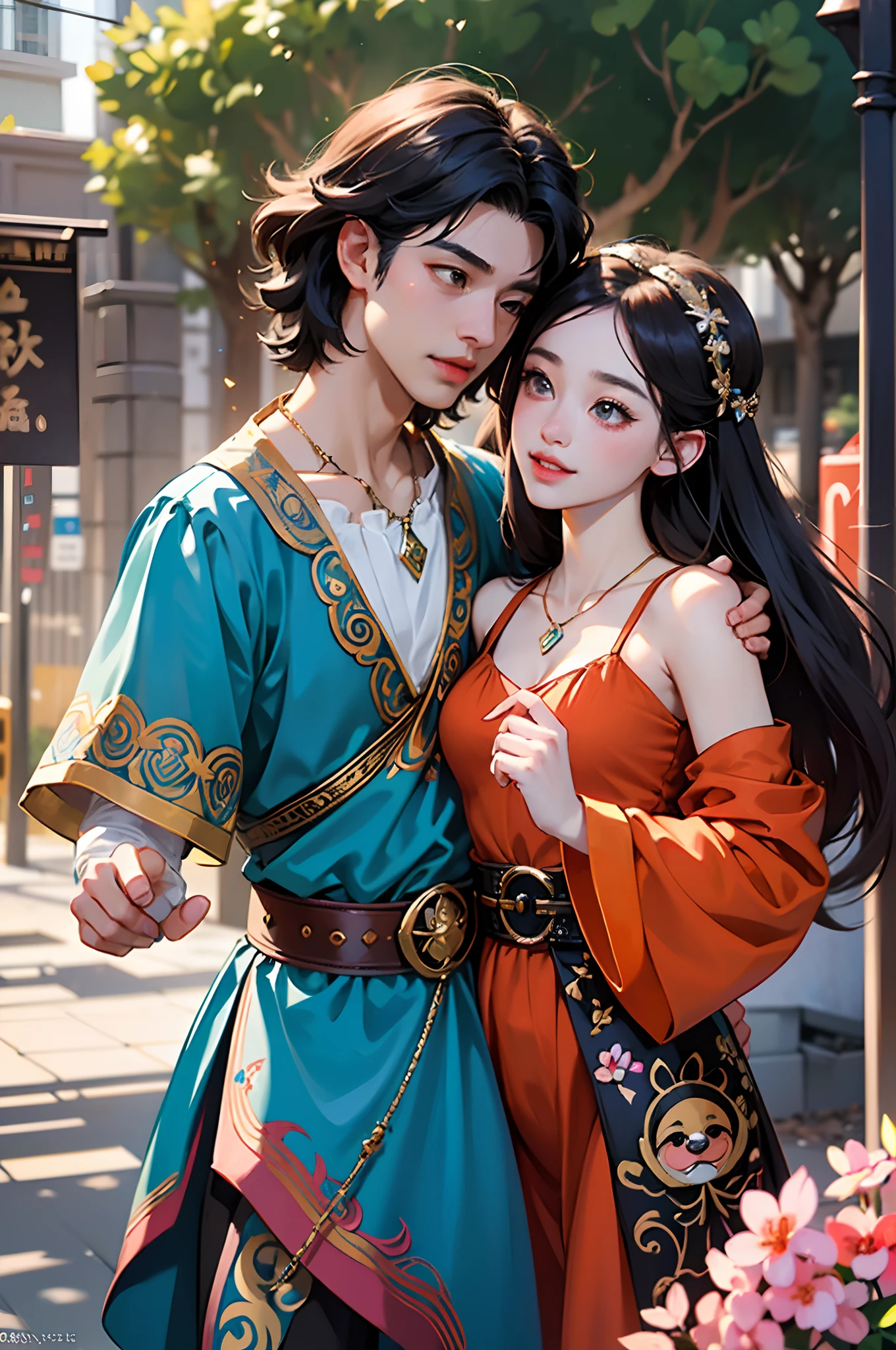 (Face focus:1.4,Super big eyes:1.4),Best quality, Masterpiece, Extremely detailed, high resolution, 4K, 超高分辨率, Detailed shadows, Perfect light and shadow,duo, Two girls in trendy costumes taking selfies on the street, Fantasy world,colorful pigtail, anime cosplaying, Anime style mixed with Fujifilm, Cute, big laughter, , Sexy,(Alebriès Art Style),PureErosFace_V1,Urzang-6500-V1 Edition, Edition, Edition.1,fantasyoutfit,The princess's eyes widened,Necklace of dreams,Fantastic ribbons,Dream rings,Fantastic jewelry,Fantastic hair accessory,Dream belt,Studio light,