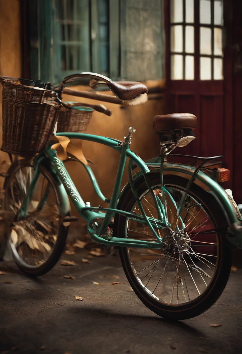 Bicicleta realista 3d em cartaz de publicidade de fundo quente com lugar  para venda de texto de transporte