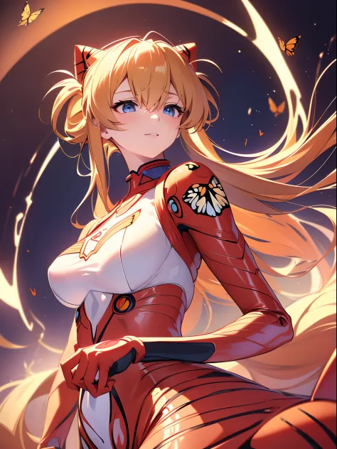 ((souryuu asuka langley,headgear,white skater dress,Blonde,side twintails)),(Glowing eyes:1.233), diffuse reflection, high-profi...