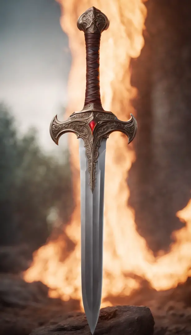 a big legendary sword with fiery details