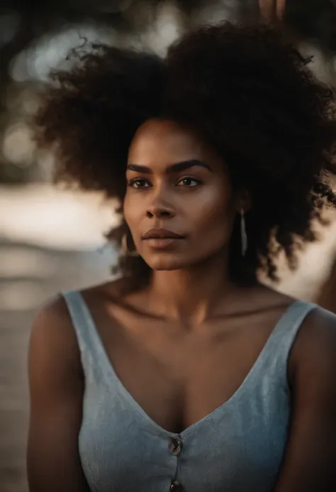 A woman with an afro is posing for a picture - SeaArt AI