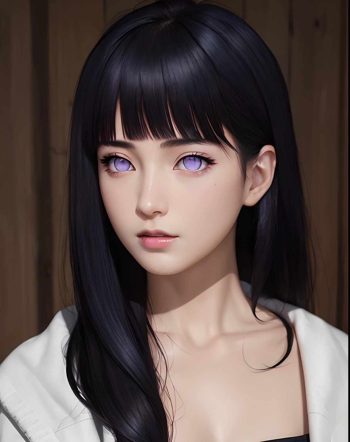 masterpiece,best quality,ultra-detailed,8K,detailed light,detailed shadow,RAW, (detailed skin),(realistic:1.2),
1 girl,Blunt Bangs, purple eyes, long dark blue hair