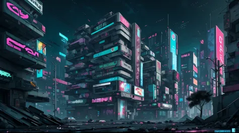 CIDADE FUTURISTA, Cyberpunk, violence, decadence, sociedade futurista, Landscape , em tons de rosa e azul