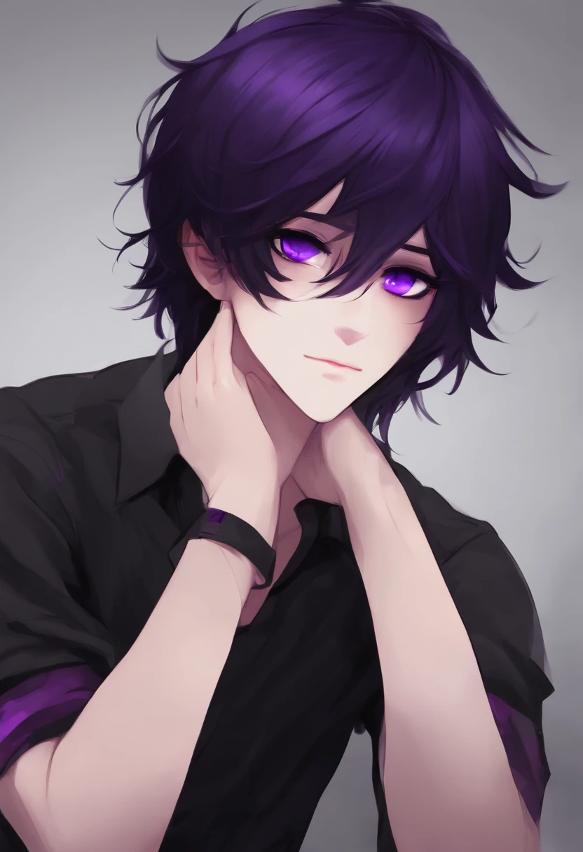 A close up of a person with purple eyes and a black shirt - SeaArt AI