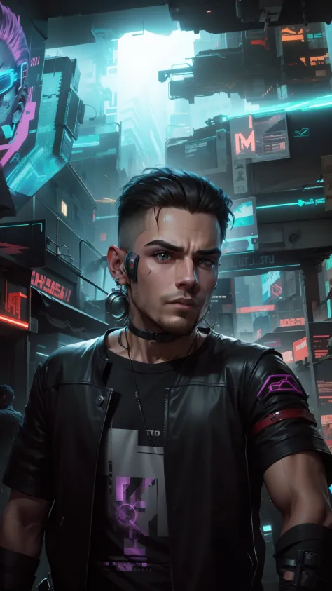 Change background cyberpunk handsome boy, realistic face, 8k, ultra realistic, sharp face, cat