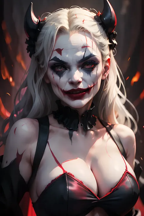 "(best quality,highres:1.2),ultra-detailed,realistic:1.37,portrait,The Joker,female version,curvy,dark background,scary expression,detailed face,piercing eyes,smoky eye makeup,white-pale skin,painted red lips,long,wild hair,twisted smile,ominous laughter,c...
