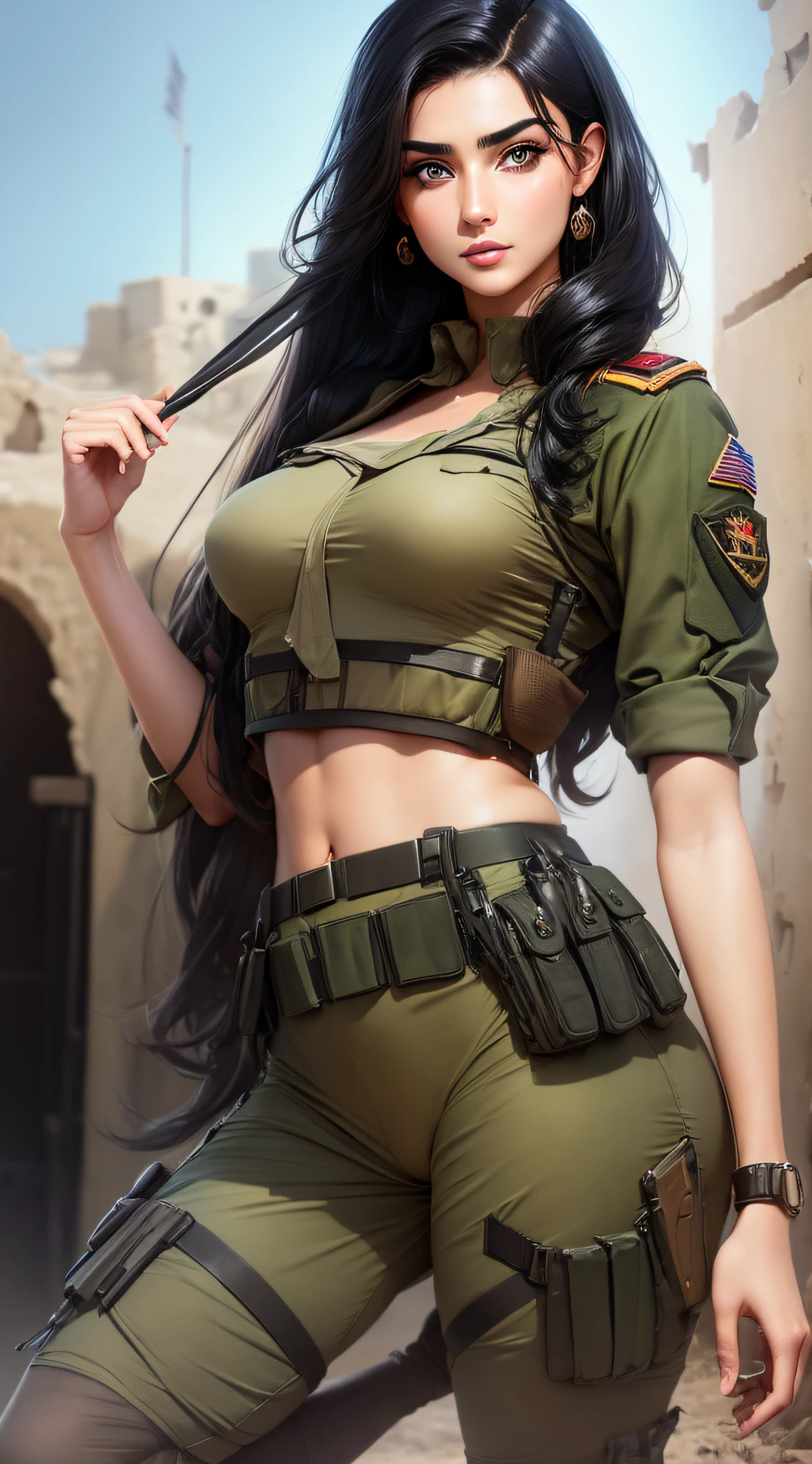 A woman in a military outfit posing for a picture - SeaArt AI