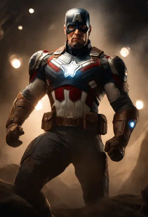 Full body photo of Captain America in white and gold armor suit, no mask on, Capa Branca, looking at the center camera, perfect composition, bonito, detalhado, intrincado, Intricate octane render trend in Artstation, 8 k artistic photography, arte conceitu...