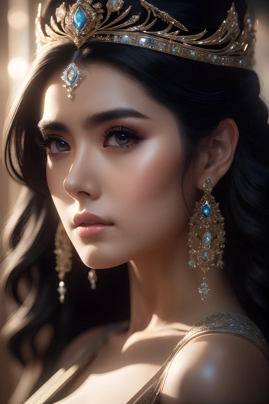 (best quality,4k,8k,highres,masterpiece:1.2),ultra-detailed,(realistic,photorealistic,photo-realistic:1.37),beautiful girl in a stunning black dress,vibrant colors,artistic lighting,detailed facial features,flowing fabric,subtle textures,powerful and confident pose,eye-catching composition,sophisticated style,dramatic contrast,expressive eyes,,long dark hair,breathtaking background,professional portrait,sharp focus,crisp details,hauntingly beautiful,striking elegance,mesmerizing gaze,exquisite craftsmanship,refined and timeless,perfectly tailored dress,impeccable attention to detail,graceful movements,and captivating allure