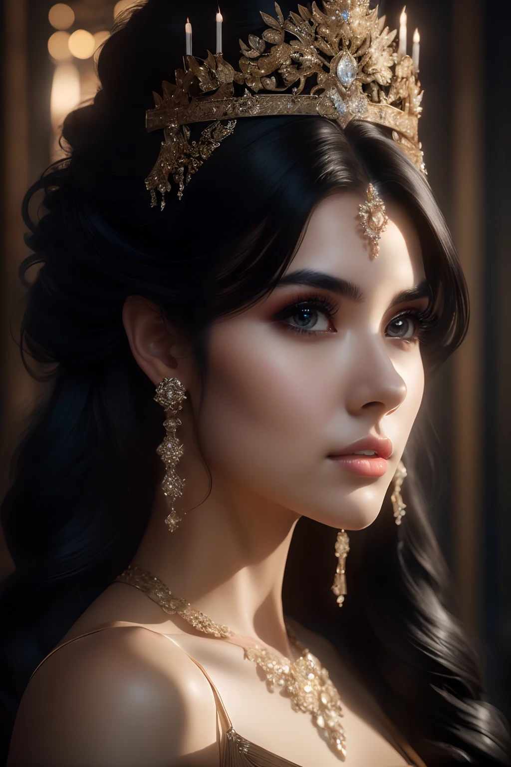 (best quality,4k,8k,highres,masterpiece:1.2),ultra-detailed,(realistic,photorealistic,photo-realistic:1.37),beautiful girl in a stunning black dress,vibrant colors,artistic lighting,detailed facial features,flowing fabric,subtle textures,powerful and confident pose,eye-catching composition,sophisticated style,dramatic contrast,expressive eyes,,long dark hair,breathtaking background,professional portrait,sharp focus,crisp details,hauntingly beautiful,striking elegance,mesmerizing gaze,exquisite craftsmanship,refined and timeless,perfectly tailored dress,impeccable attention to detail,graceful movements,and captivating allure