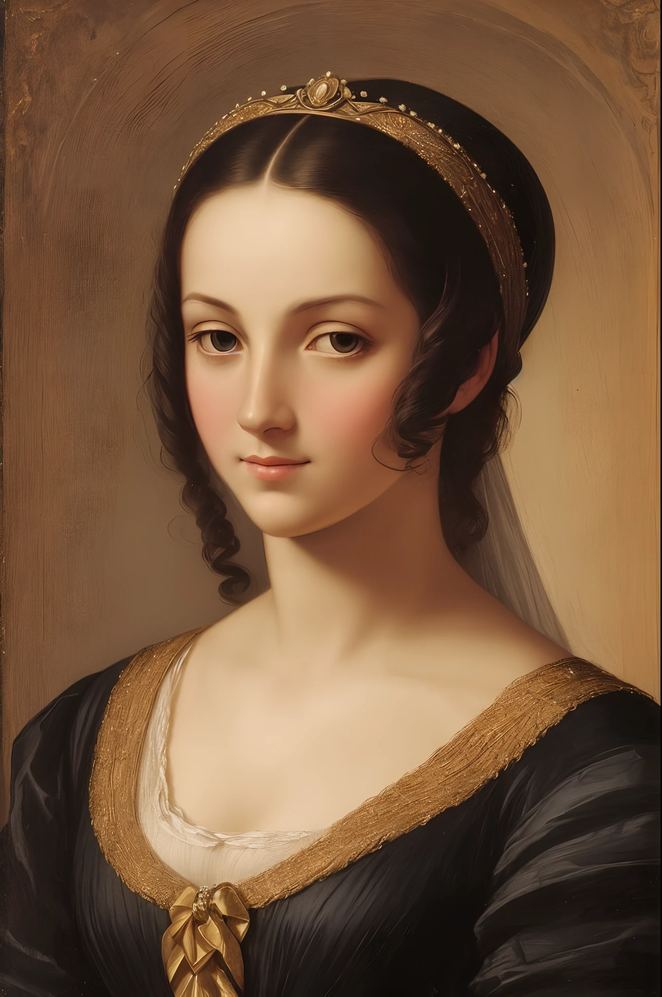 Dans le portrait "Dame au voile" ou "Une femme voilée" raphaël, on voit une fille dans des vêtements du XVIe siècle, Renaissance, sourcils fins bien soignés,,, élégant, nez raffiné, lèvres expressives, joues poudrées avec un léger rougissement, Cheveux foncés coiffés et voile transparent, drapé de fil d&#39;or sur la tête. Elle nous a regardé avec ses yeux, que, Il semblait, étaient pleins de mystère et de tristesse tranquille. Ses beaux traits et sa grâce font impression, qu&#39;elle était une noble dame ou une belle princesse. L&#39;image signifie sensualité et féminité