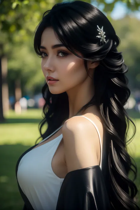 beautfull woman black outfit in the park, ultra realistic, 8k, masterpiece