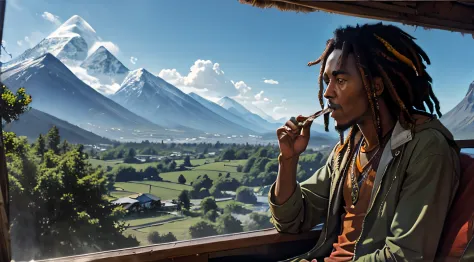 bob marley smoking a joint seeing the mountain view