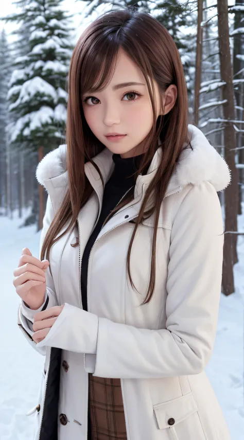 1womanl, up of face, light brown hair, blunt bangs, hair behind ear, hair over shoulder, long hair, slender body shape, ultra fi...