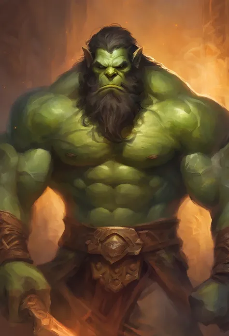 face of a muscle orc man, manly, very long beard, green skin, square ...