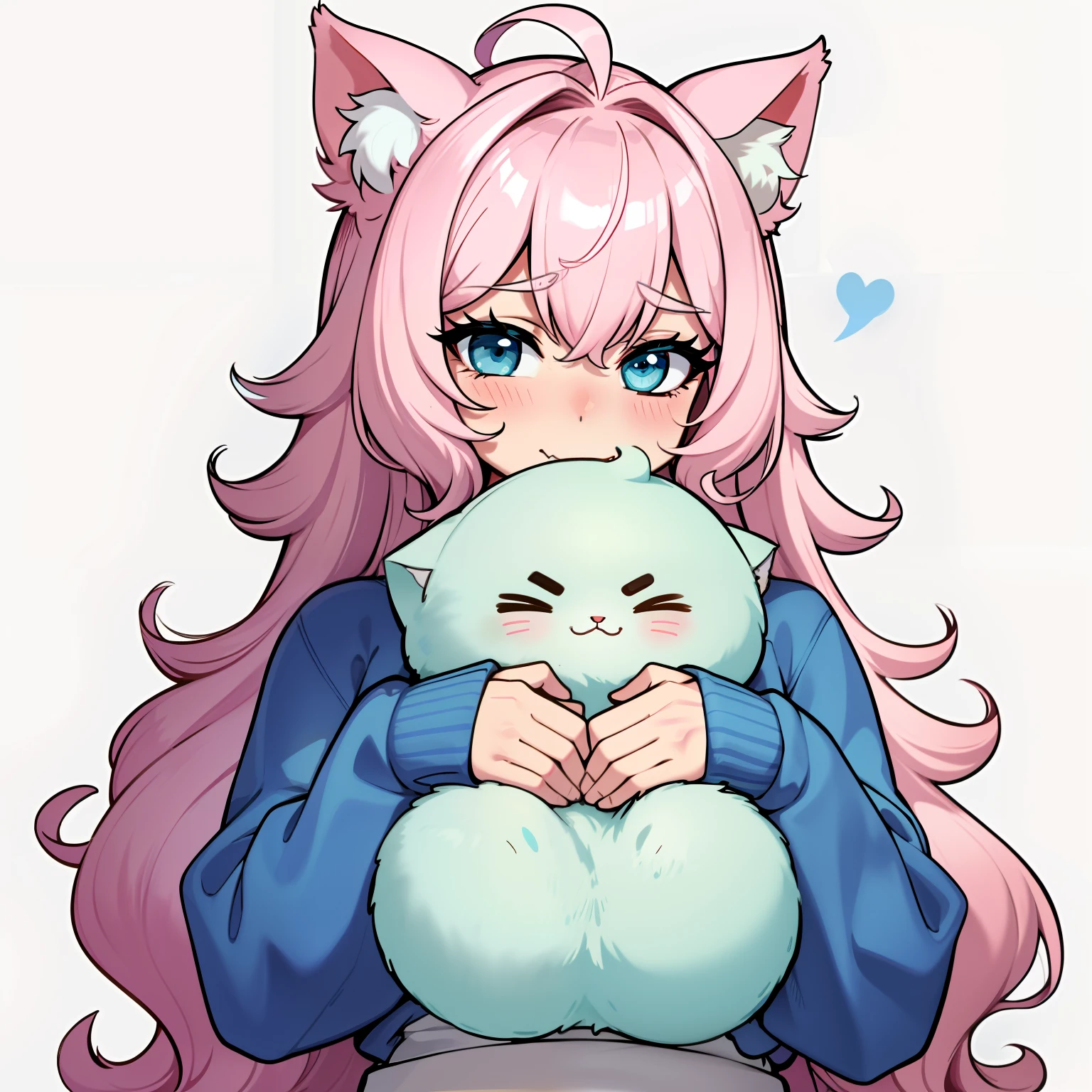 Anime girl with pink hair holding a stuffed animal - SeaArt AI