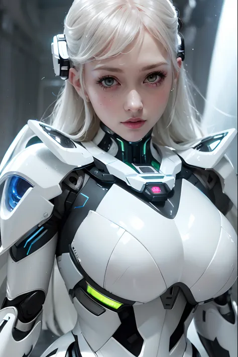 (masterpiece), best quality, hyperrealistic masterpiece, superheroine girl (((white mech sci-fi aesthetic style in extremely det...