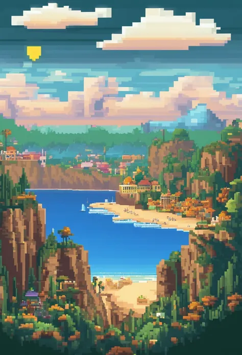 pixel art beach - SeaArt Al - Free Al Art Generator