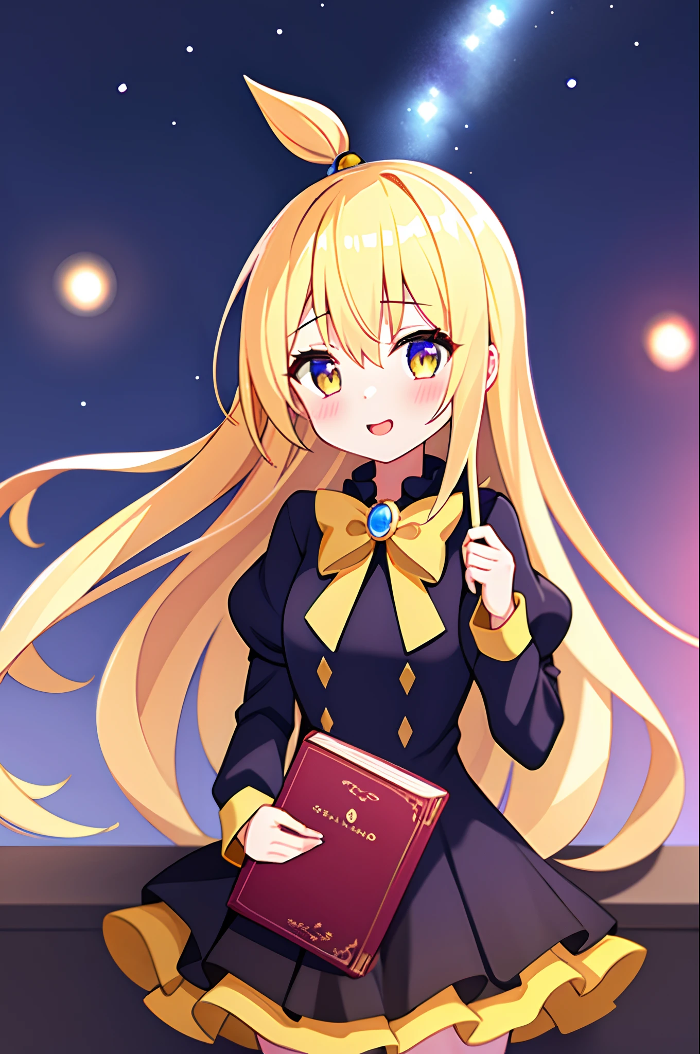 A girl with long blonde hair holding a book and a wand - SeaArt AI